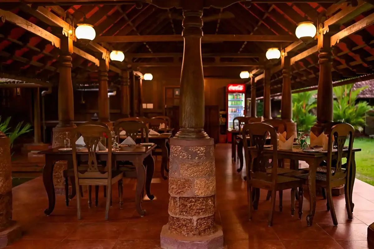 The Oottusala dining hall with carved laterite pillar